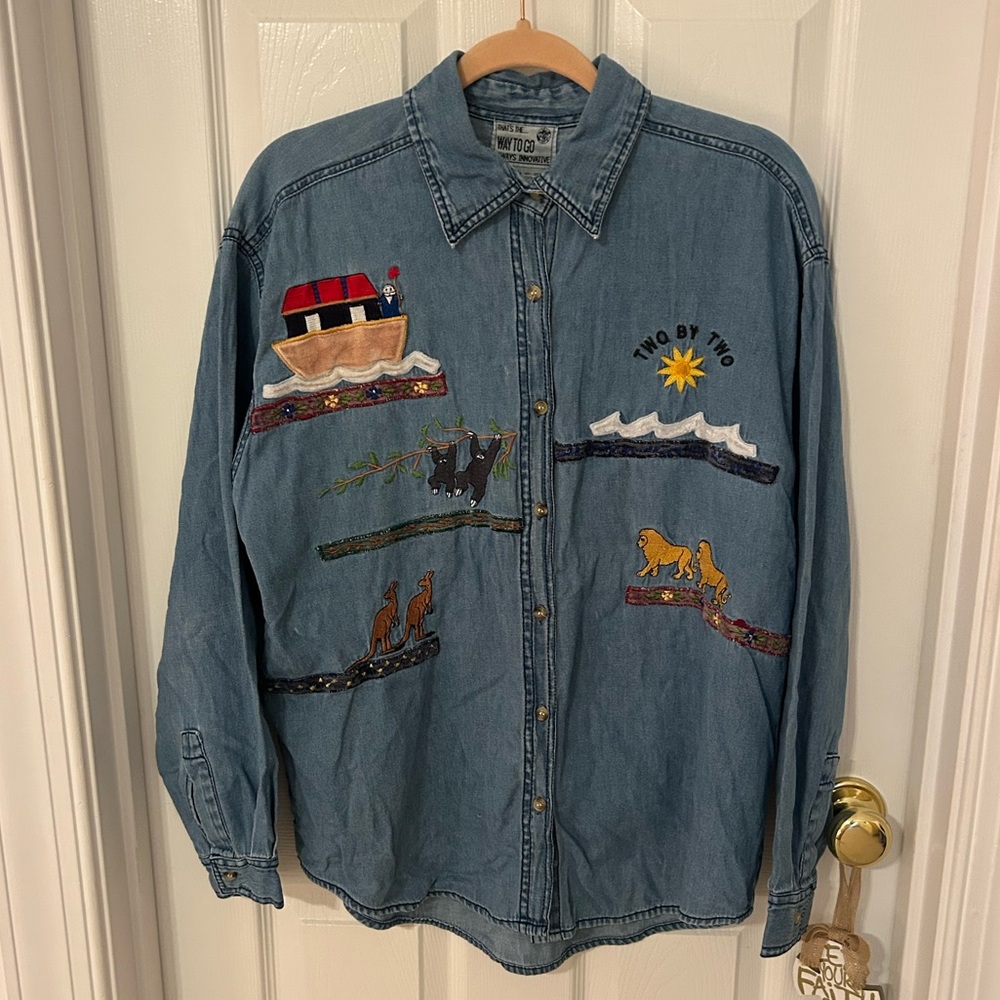 Embroidered Denim Button Up Top
